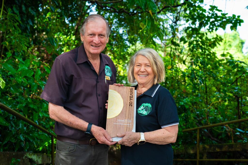 Mark and Judy paronella park owners reciving the induction on the Hall of Fame