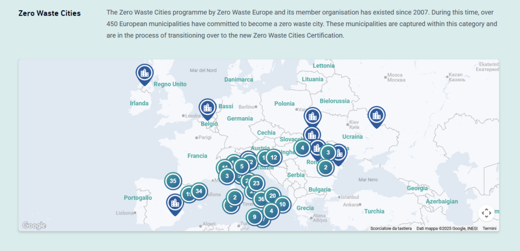 zero waste cities, a map of the european cities involved